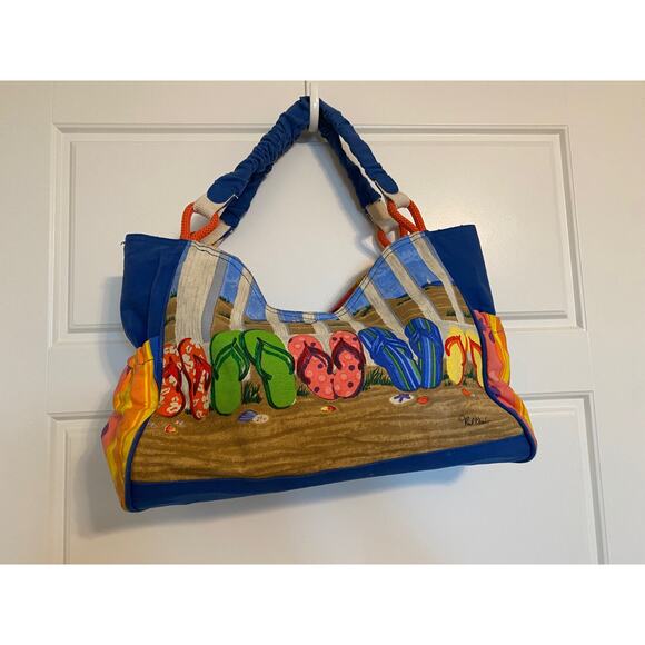 Sun N Sand Paul Brent Flip Flop Utility Large Tote Bag Purse 15" x 12" - Picture 1 of 16